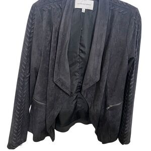 Cupcakes and Cashmere Suede Draped Jacket- Braided Sleeve- Dark Gray. Size Small